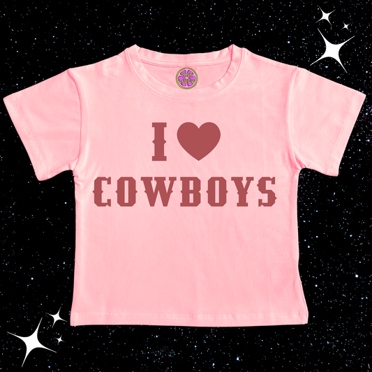 I Love Cowboys Pink Crop Tee Shirts & Tops PinkLimes Trending Streetwear