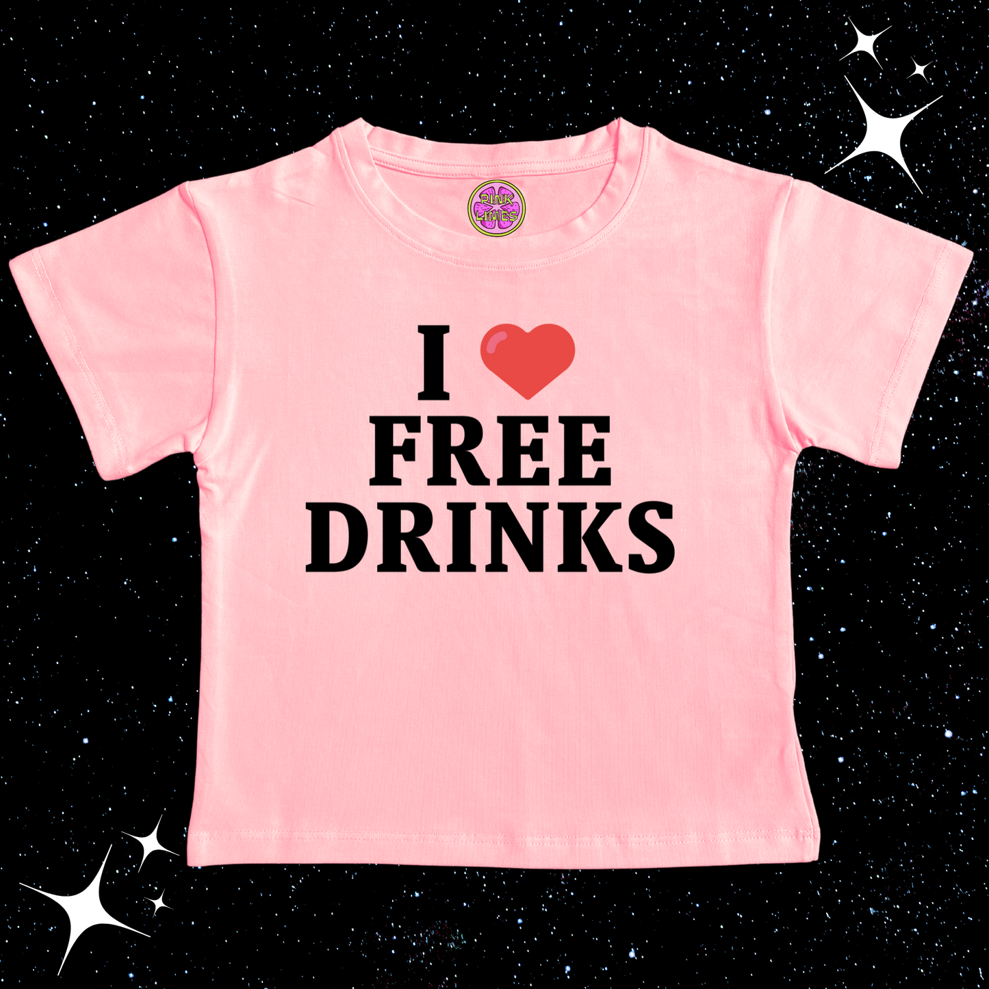 I love Free Drinks Crop Tee Pink Shirts & Tops PinkLimes Trending Streetwear