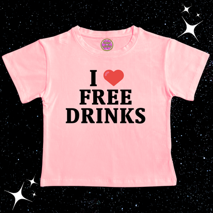 I love Free Drinks Crop Tee Pink Shirts & Tops PinkLimes Trending Streetwear