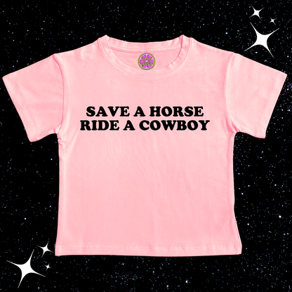 Save A Horse Ride A Cowboy Crop Tee Pink Shirts & Tops PinkLimes Trending Streetwear