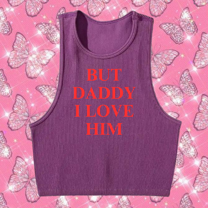 But Daddy I Love Him Crop Tank Top Purple Shirts & Tops PinkLimes Trending Streetwear
