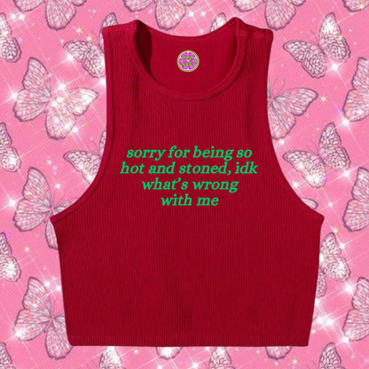 Sorry For Being So Stoned Crop Tank Top Red Shirts & Tops PinkLimes Trending Streetwear