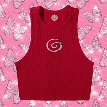 y2k Swirl Crop Tank Top Red Shirts & Tops PinkLimes Trending Streetwear