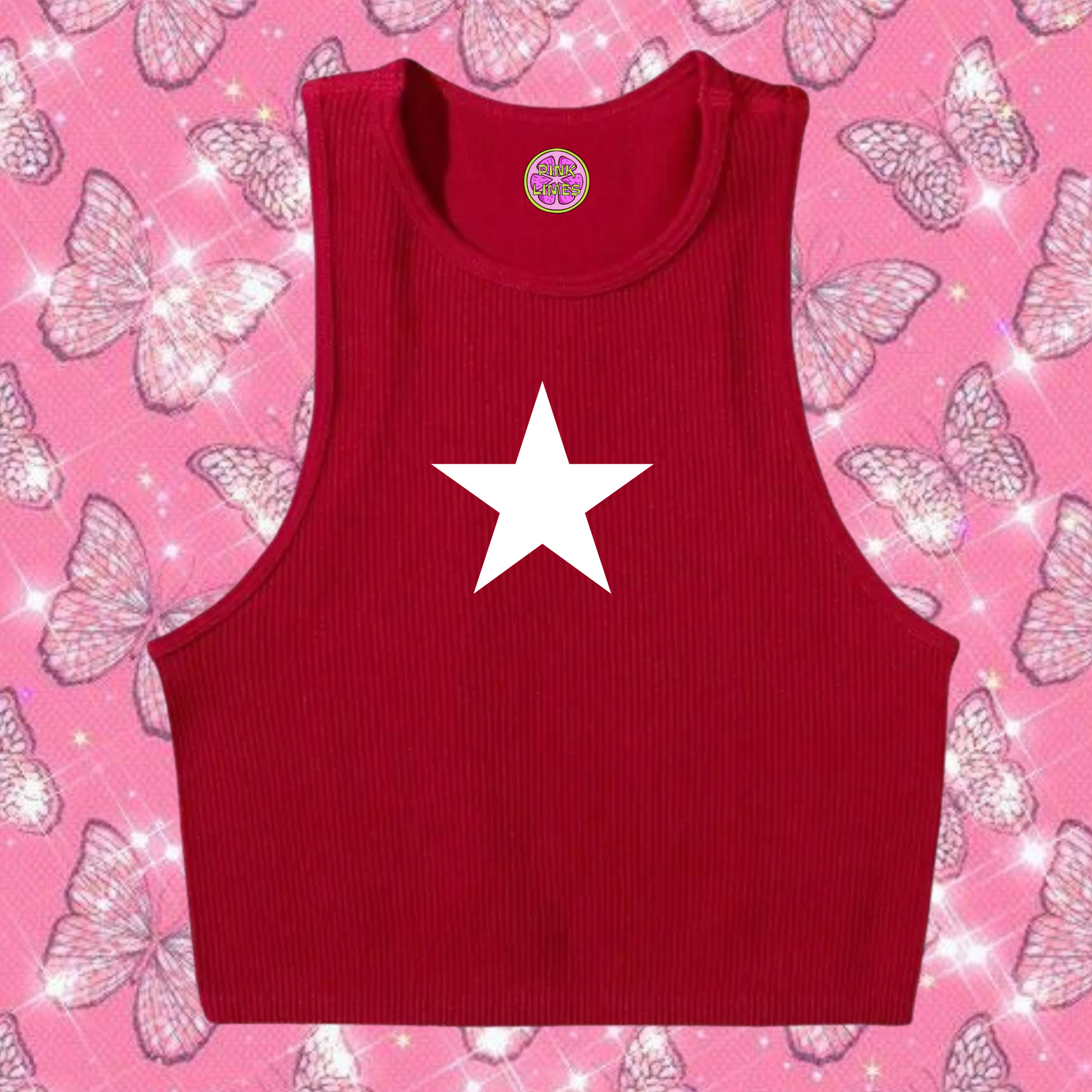 Star Crop Tank Top Red Shirts & Tops PinkLimes Trending Streetwear