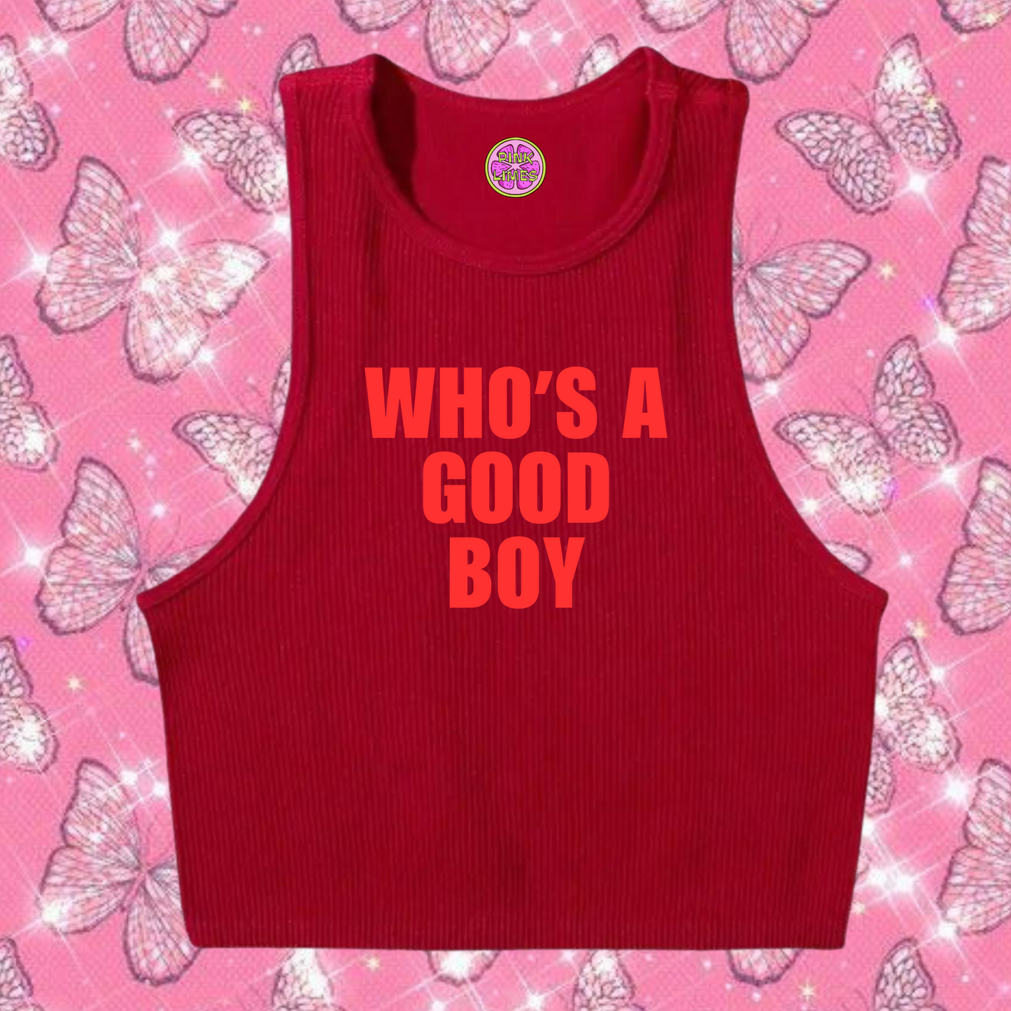 Who's A Good Boy Crop Tank Top Red Shirts & Tops PinkLimes Trending Streetwear