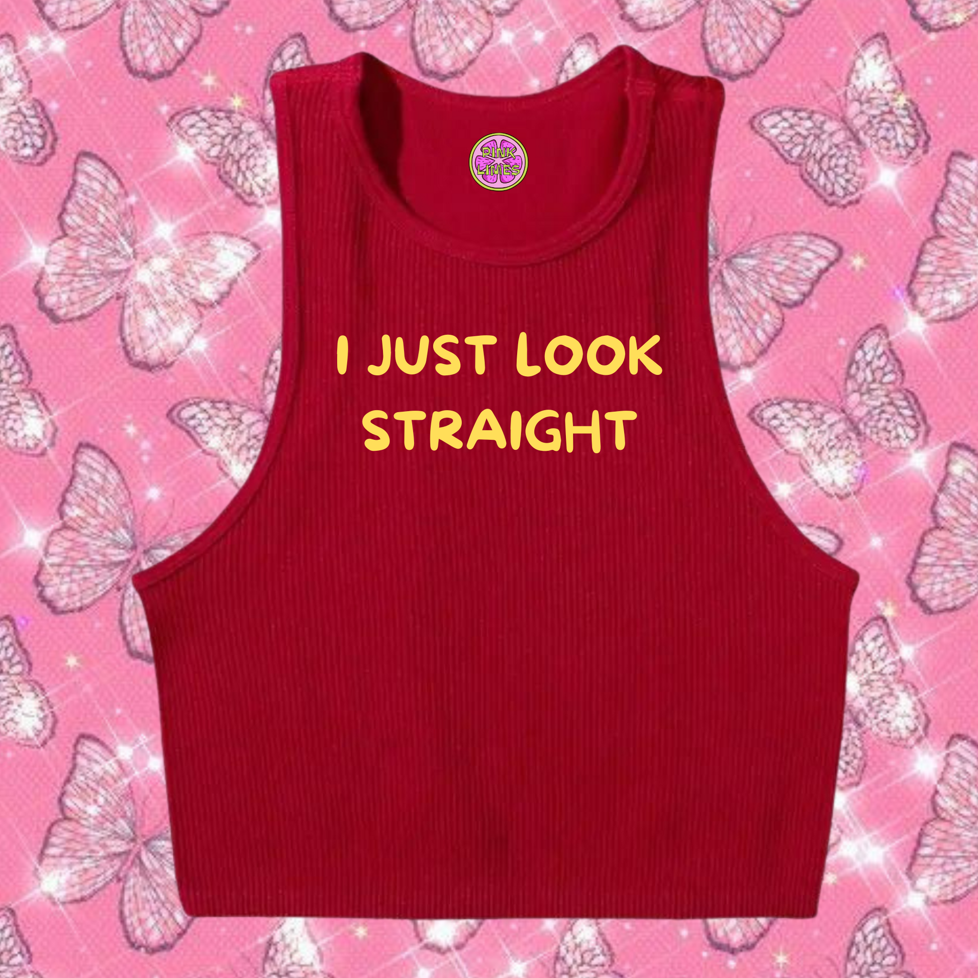 I Just Look Straight Crop Tank Top Red Shirts & Tops PinkLimes Trending Streetwear