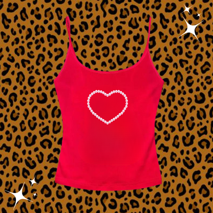 Beaded Heart Camisole Top Red Shirts & Tops PinkLimes Trending Streetwear