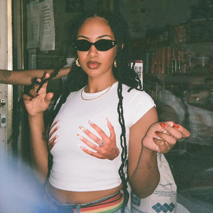 Hands Print White Crop Tee PinkLimes Trending Streetwear