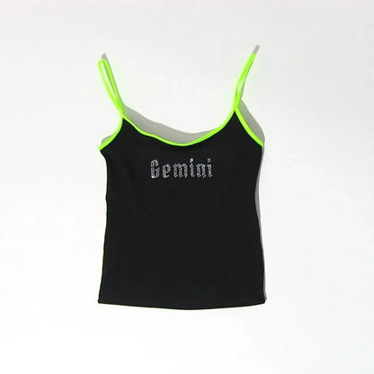 Star Sign Crop Camisole Top Black Green One Size Shirts & Tops PinkLimes Trending Streetwear