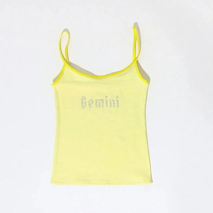 Star Sign Crop Camisole Top Yellow One Size Shirts & Tops PinkLimes Trending Streetwear