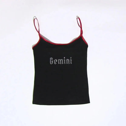 Star Sign Crop Camisole Top Black Red One Size Shirts & Tops PinkLimes Trending Streetwear
