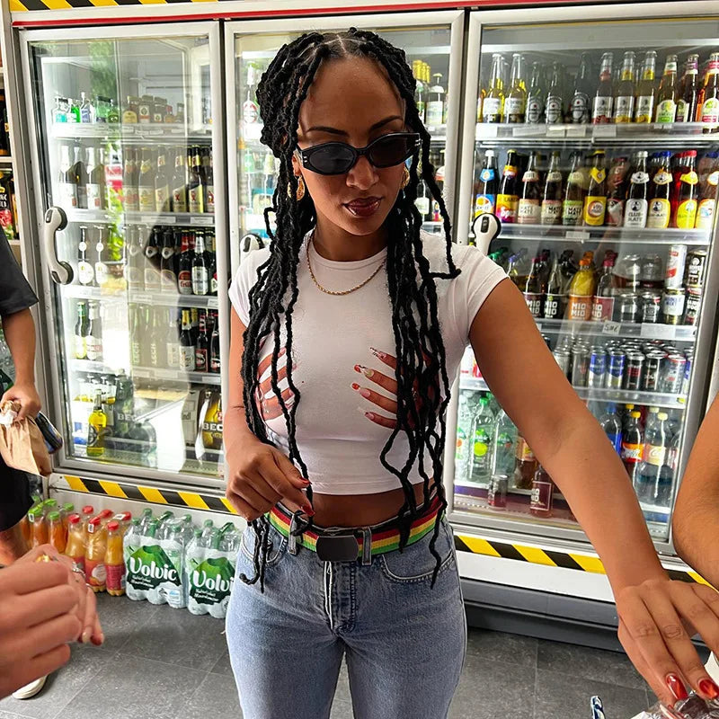 Hands Print White Crop Tee PinkLimes Trending Streetwear