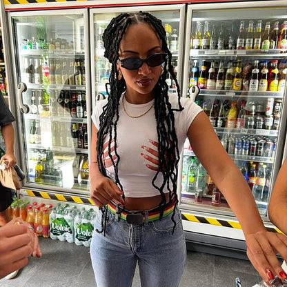 Hands Print White Crop Tee PinkLimes Trending Streetwear
