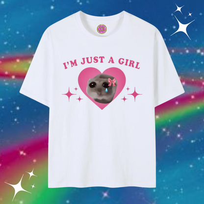 I'm Just A Girl Baggy Tee White Shirts & Tops PinkLimes Trending Streetwear