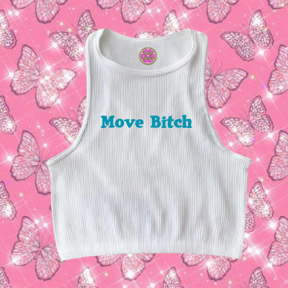 Move B*tch Crop Tank Top White Shirts & Tops PinkLimes Trending Streetwear