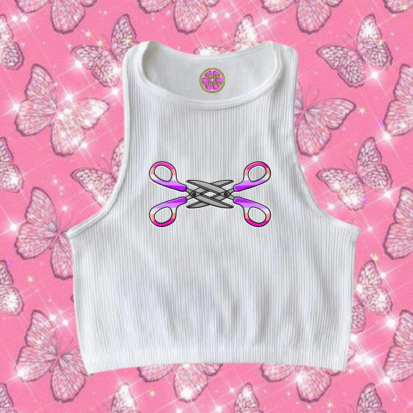 Scissor Love Crop Tank Top White Shirts & Tops PinkLimes Trending Streetwear