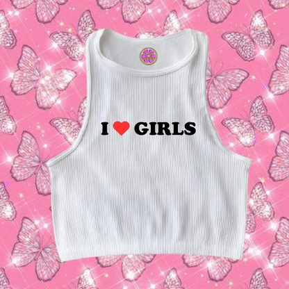 I Love Girls Crop Tank Top White Shirts & Tops PinkLimes Trending Streetwear