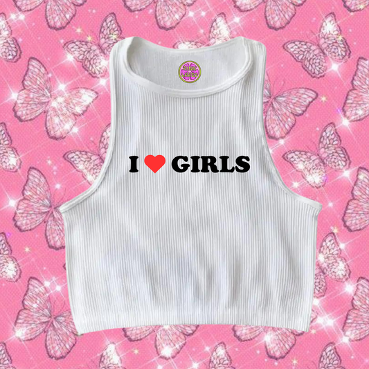 I Love Girls Crop Tank Top White Shirts & Tops PinkLimes Trending Streetwear