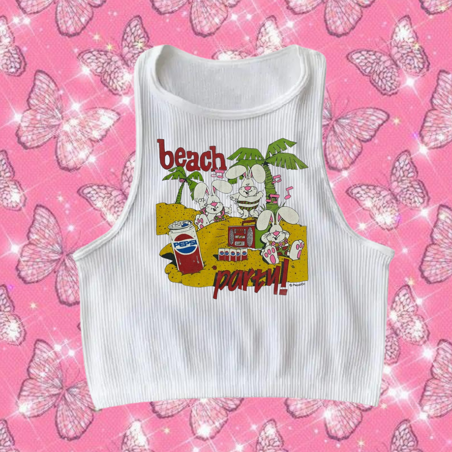 Beach Party Crop Tank Top White Shirts & Tops PinkLimes Trending Streetwear