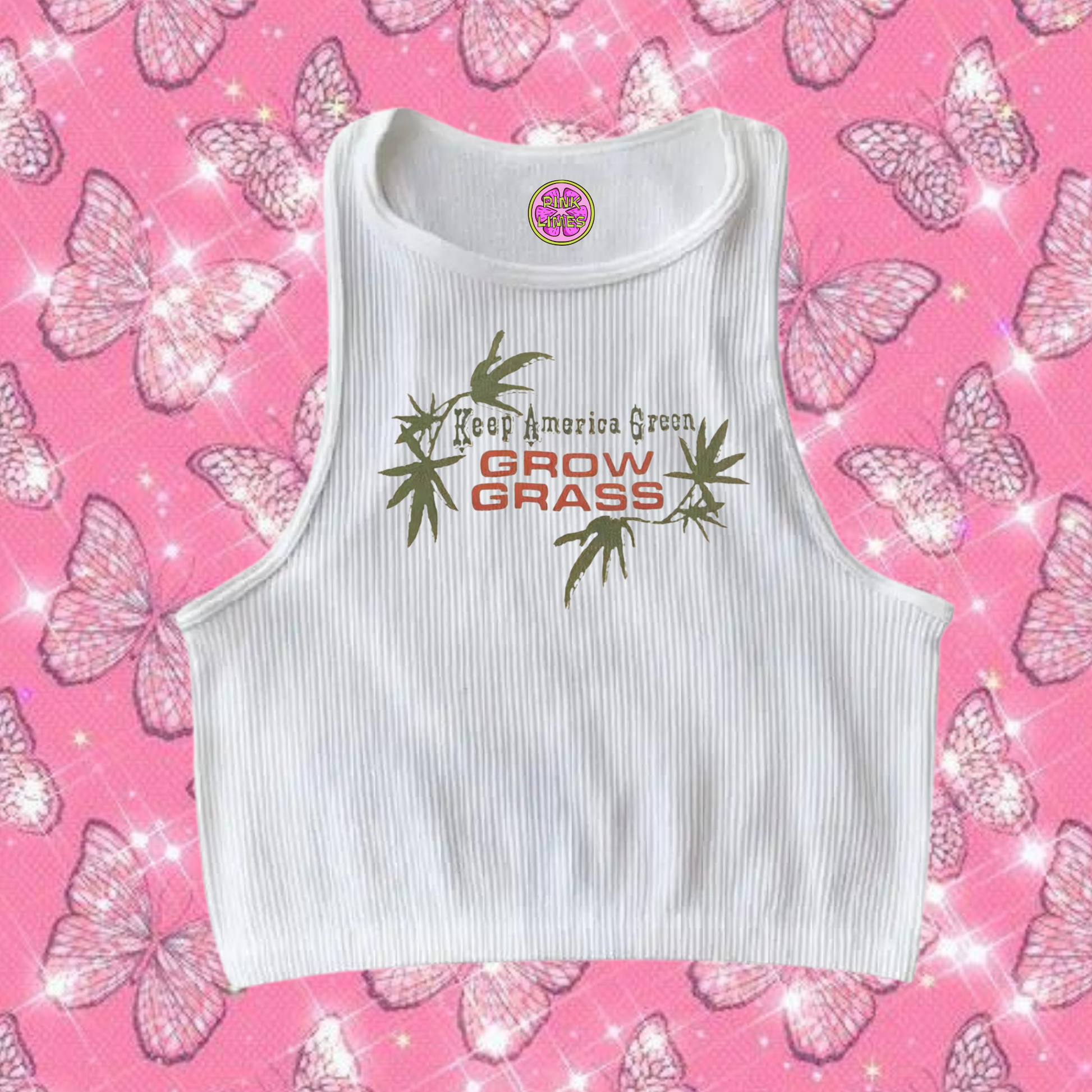 Grow Grass Crop Tank Top White Shirts & Tops PinkLimes Trending Streetwear