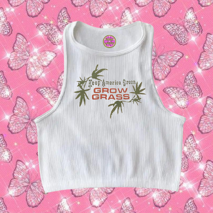 Grow Grass Crop Tank Top White Shirts & Tops PinkLimes Trending Streetwear