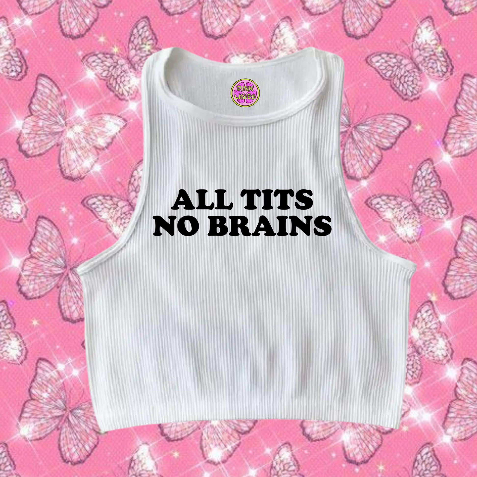 All Tits No Brains Crop Tank Top White Shirts & Tops PinkLimes Trending Streetwear