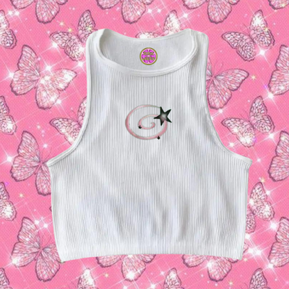 y2k Swirl Crop Tank Top White Shirts & Tops PinkLimes Trending Streetwear