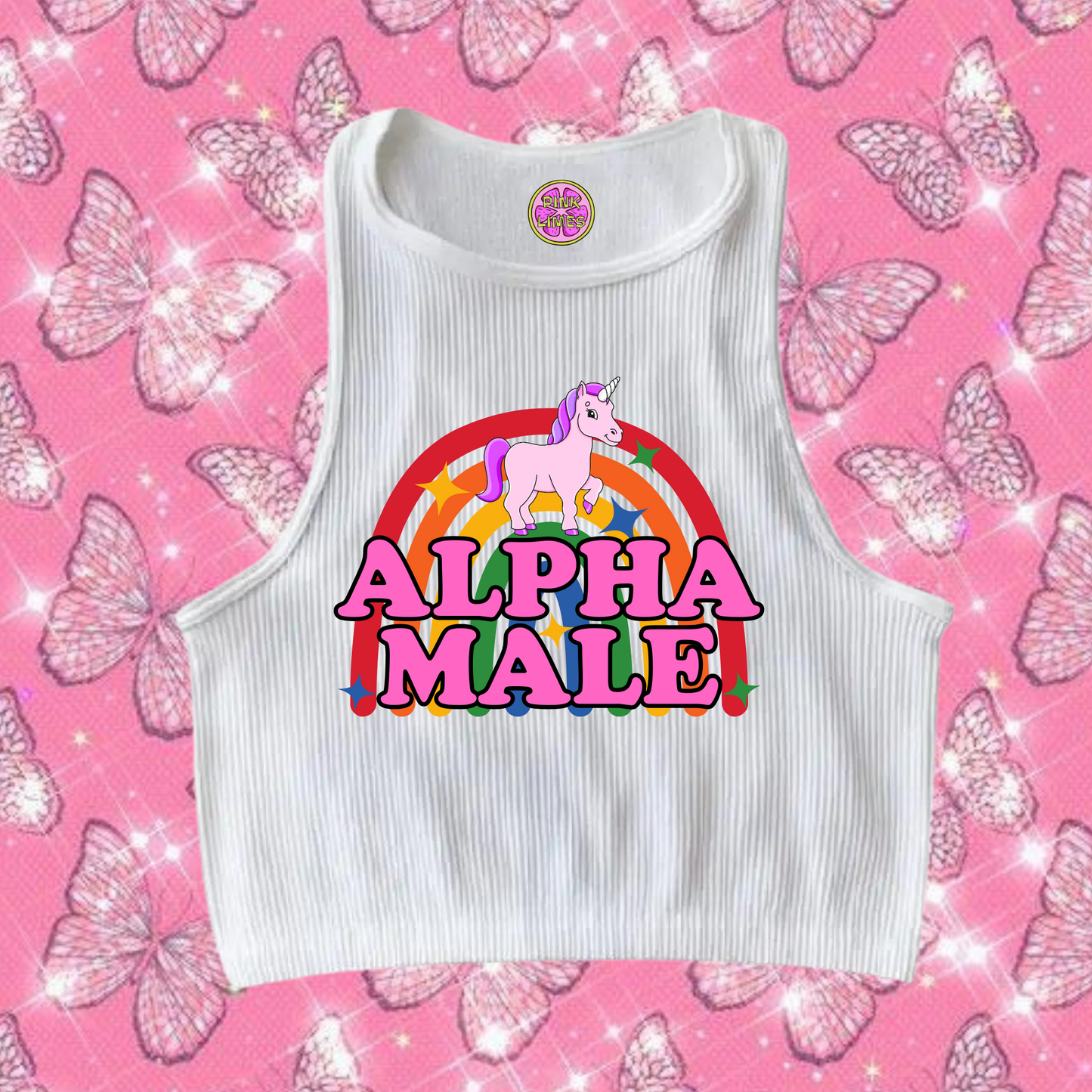 Alpha Male Crop Tank Top White Shirts & Tops PinkLimes Trending Streetwear