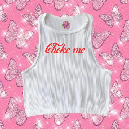 Choke Me Crop Tank Top White Shirts & Tops PinkLimes Trending Streetwear