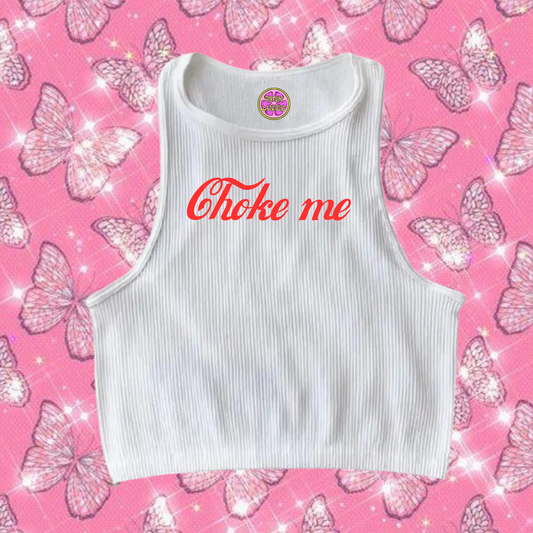 Choke Me Crop Tank Top White Shirts & Tops PinkLimes Trending Streetwear