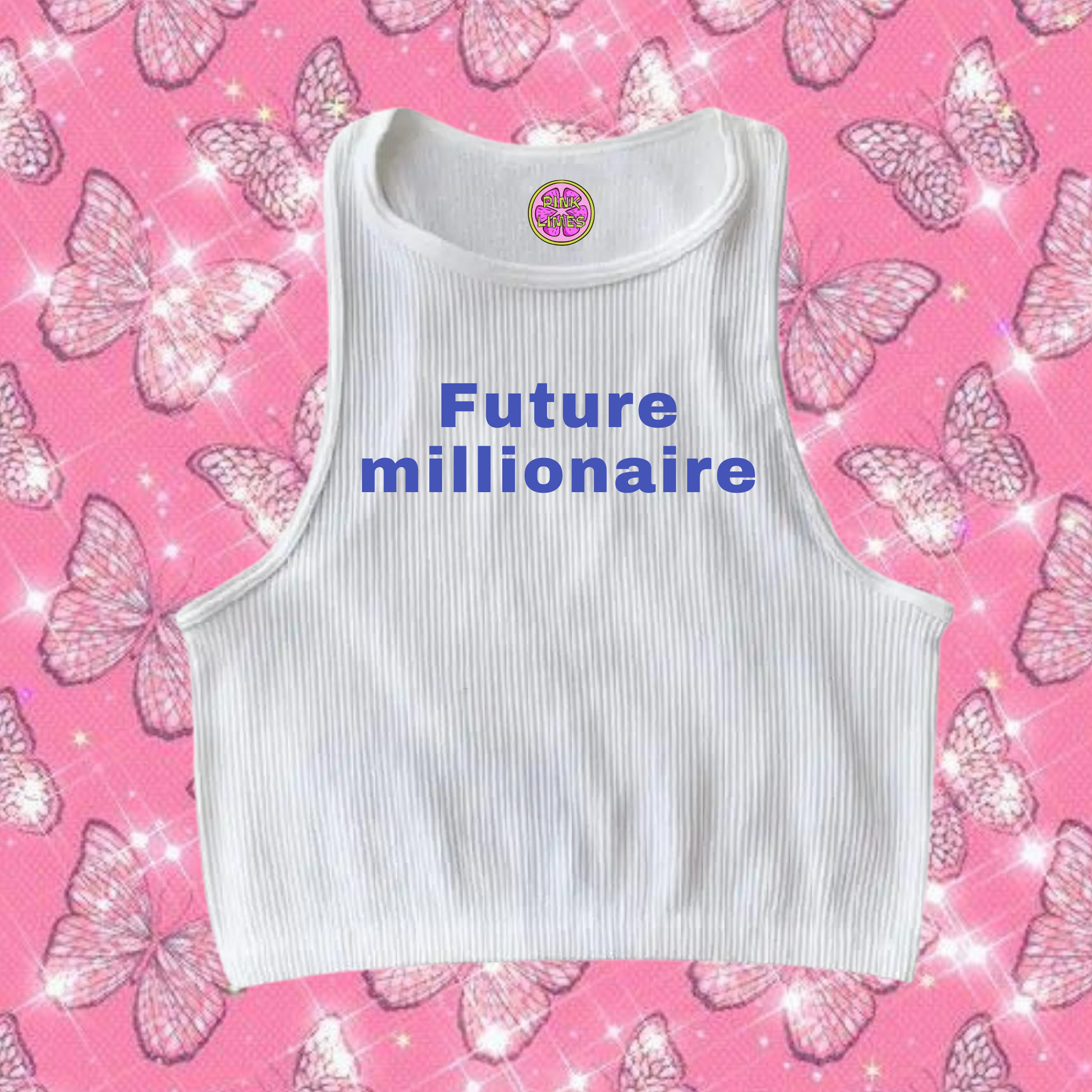 Future billionaire Crop Tank Top White Shirts & Tops PinkLimes Trending Streetwear