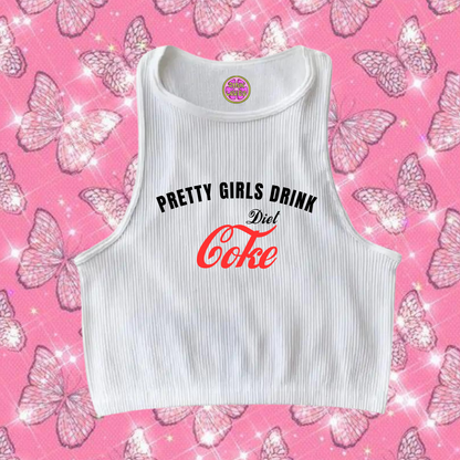 Pretty Girls Drink Diet Coke Crop Tank Top White Shirts & Tops PinkLimes Trending Streetwear