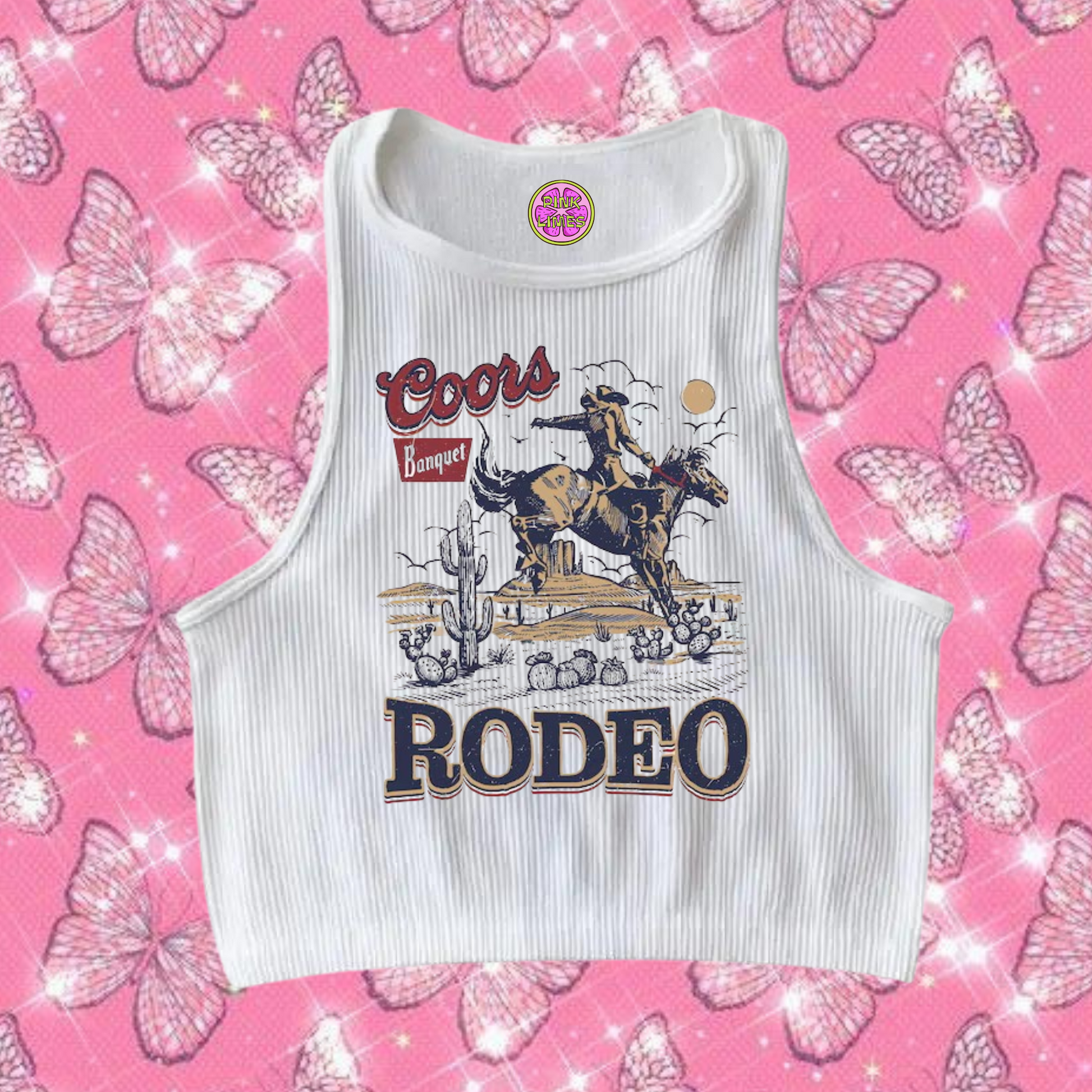 Coors Rodeo Western Crop Tank Top White Shirts & Tops PinkLimes Trending Streetwear