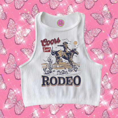 Coors Rodeo Western Crop Tank Top White Shirts & Tops PinkLimes Trending Streetwear