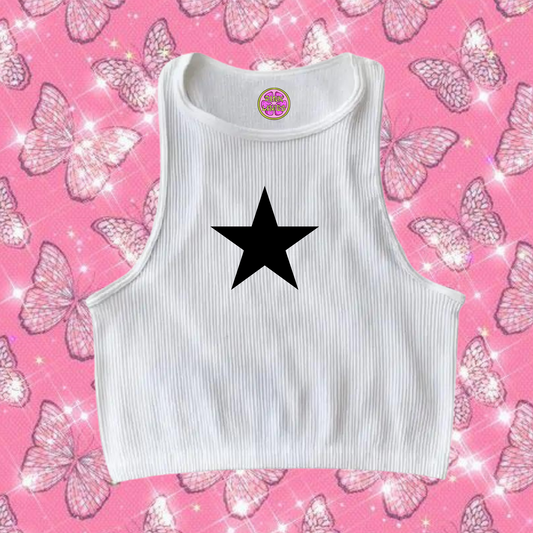 Star Crop Tank Top White Shirts & Tops PinkLimes Trending Streetwear