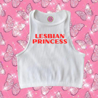 Lesbian Princess Crop Tank Top White Shirts & Tops PinkLimes Trending Streetwear