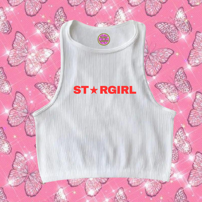 Star Girl Crop Tank Top White Shirts & Tops PinkLimes Trending Streetwear
