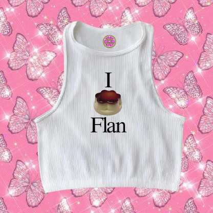 I Love Flan Crop Tank Top White Shirts & Tops PinkLimes Trending Streetwear