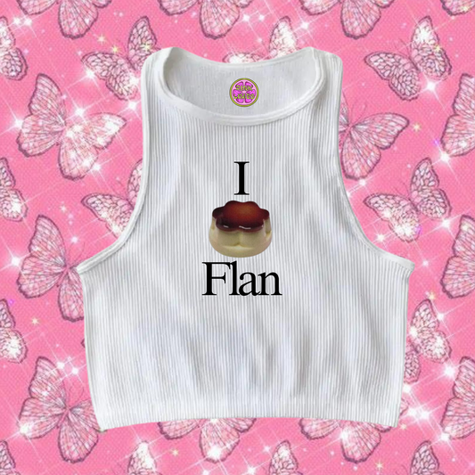 I Love Flan Crop Tank Top White Shirts & Tops PinkLimes Trending Streetwear