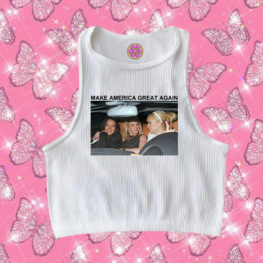 Make America Great Again Crop Tank Top White Shirts & Tops PinkLimes Trending Streetwear