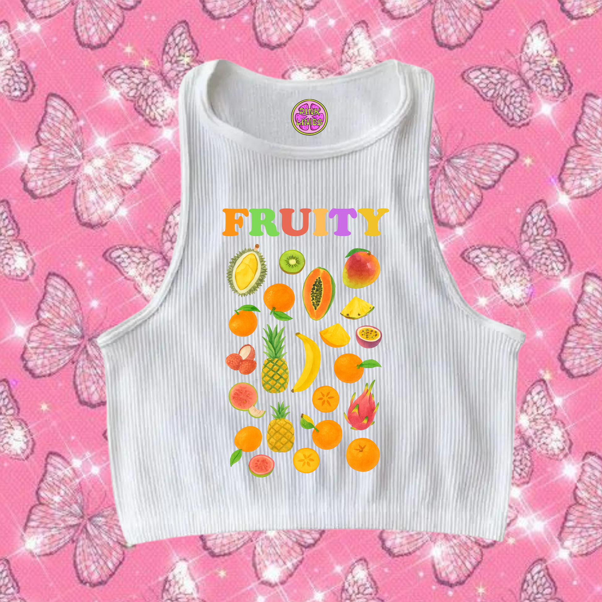 Fruity Crop Tank Top White Shirts & Tops PinkLimes Trending Streetwear