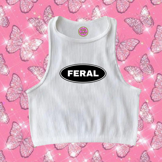 Feral Crop Tank Top White Shirts & Tops PinkLimes Trending Streetwear