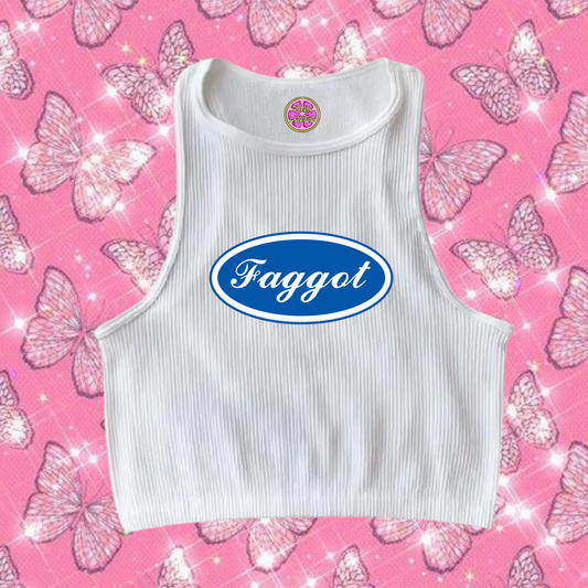 Faggot Pride Crop Tank Top White Shirts & Tops PinkLimes Trending Streetwear