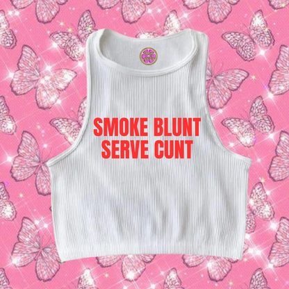 Smoke Blunt Serve C*nt Tank Top White Shirts & Tops PinkLimes Trending Streetwear