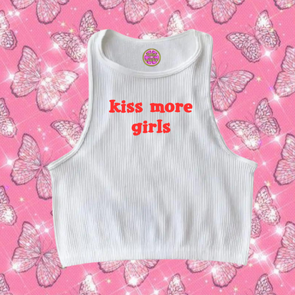 Kiss More Girls Crop Tank Top White Shirts & Tops PinkLimes Trending Streetwear