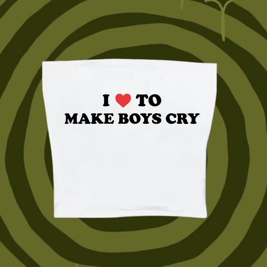 I Love To Make Boys Cry Tube Top White Shirts & Tops PinkLimes Trending Streetwear