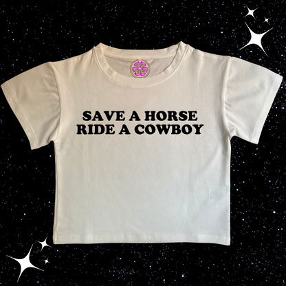 Save A Horse Ride A Cowboy Crop Tee White Shirts & Tops PinkLimes Trending Streetwear