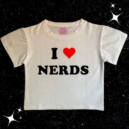 I Love Nerds Crop Tee White Shirts & Tops PinkLimes Trending Streetwear