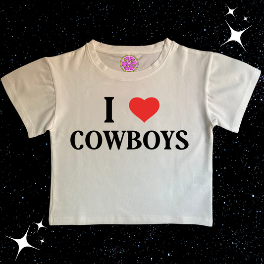 I Love Cowboys Crop Tee White (Red Heart) Shirts & Tops PinkLimes Trending Streetwear