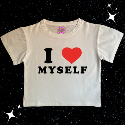 I Love Myself White Crop Tee Shirts & Tops PinkLimes Trending Streetwear